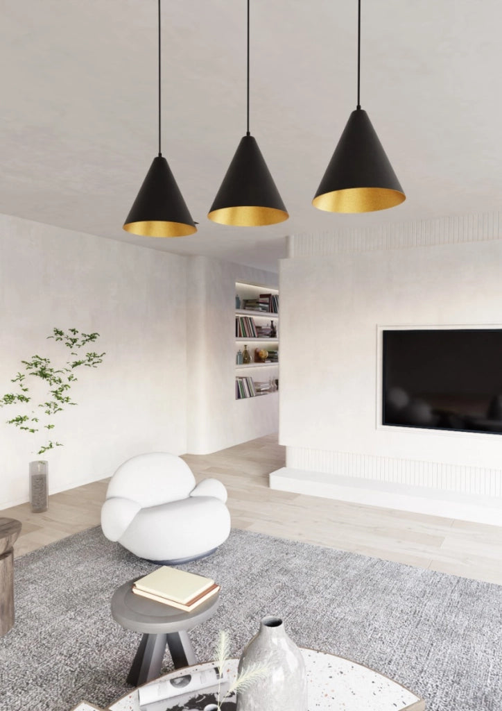 Lampadario sospensione Rebel 3 luci nero oro Emibig