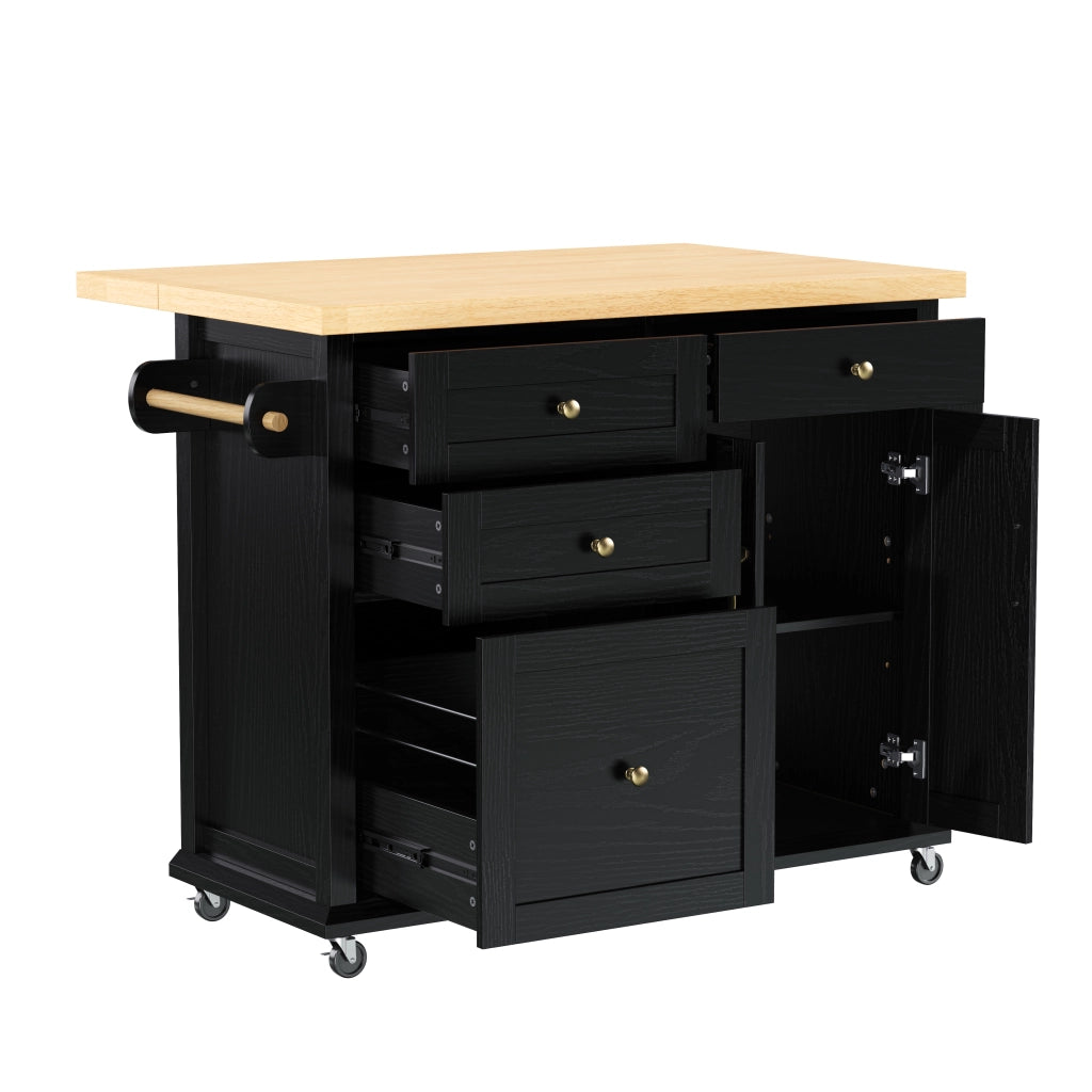 Mobile isola cucina con ruote e tavolo estraibile - Zephmum - Nero - Cassetti multifunzionali