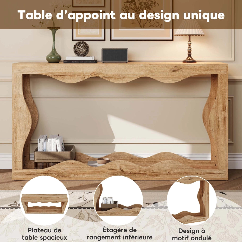 Consolle a 2 ripiani con struttura aperta per ingresso e soggiorno in truciolare 160.5×30×86.5 cm naturale