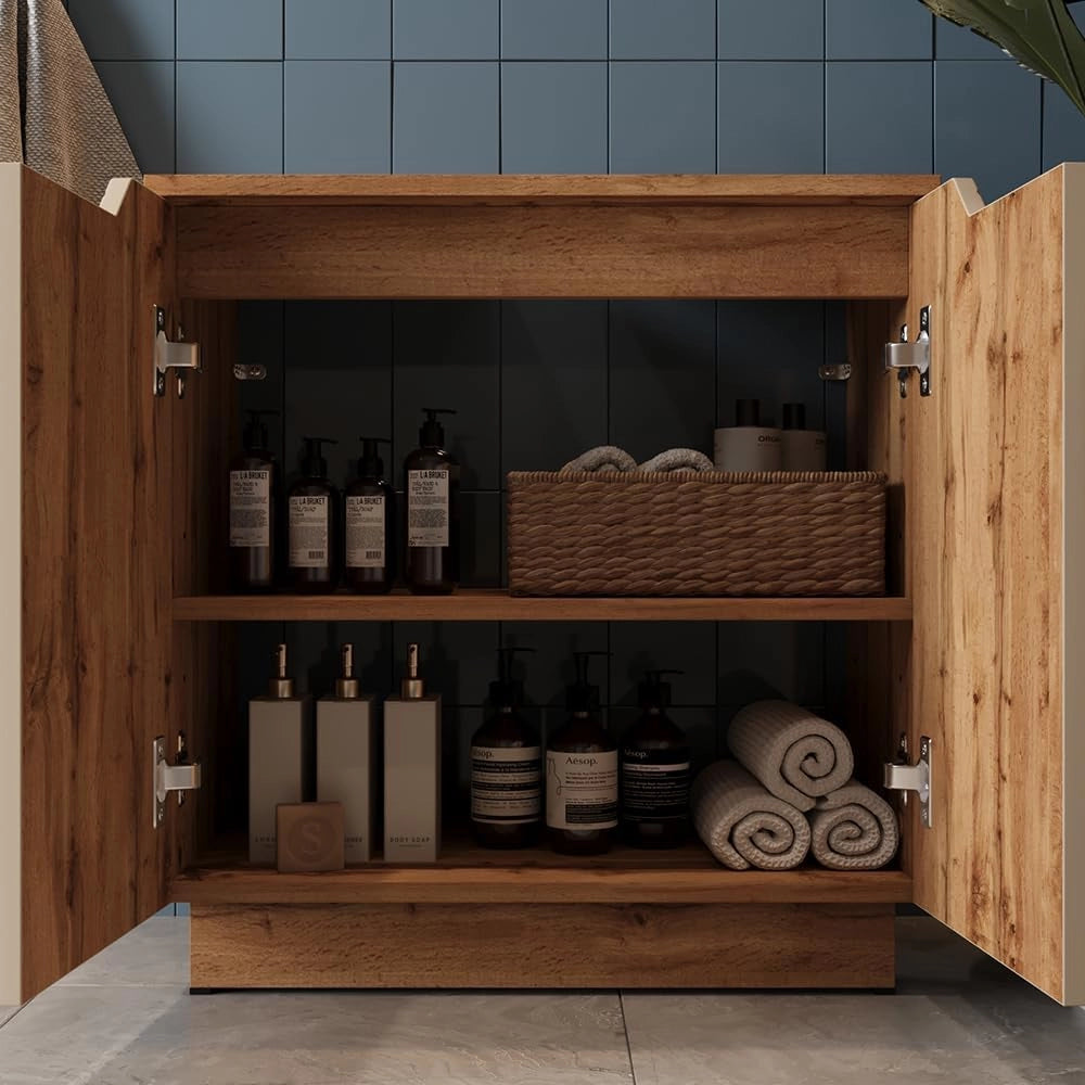 Set di mobili da bagno Lotta, Rovere/cashmere a righe, 4 parti