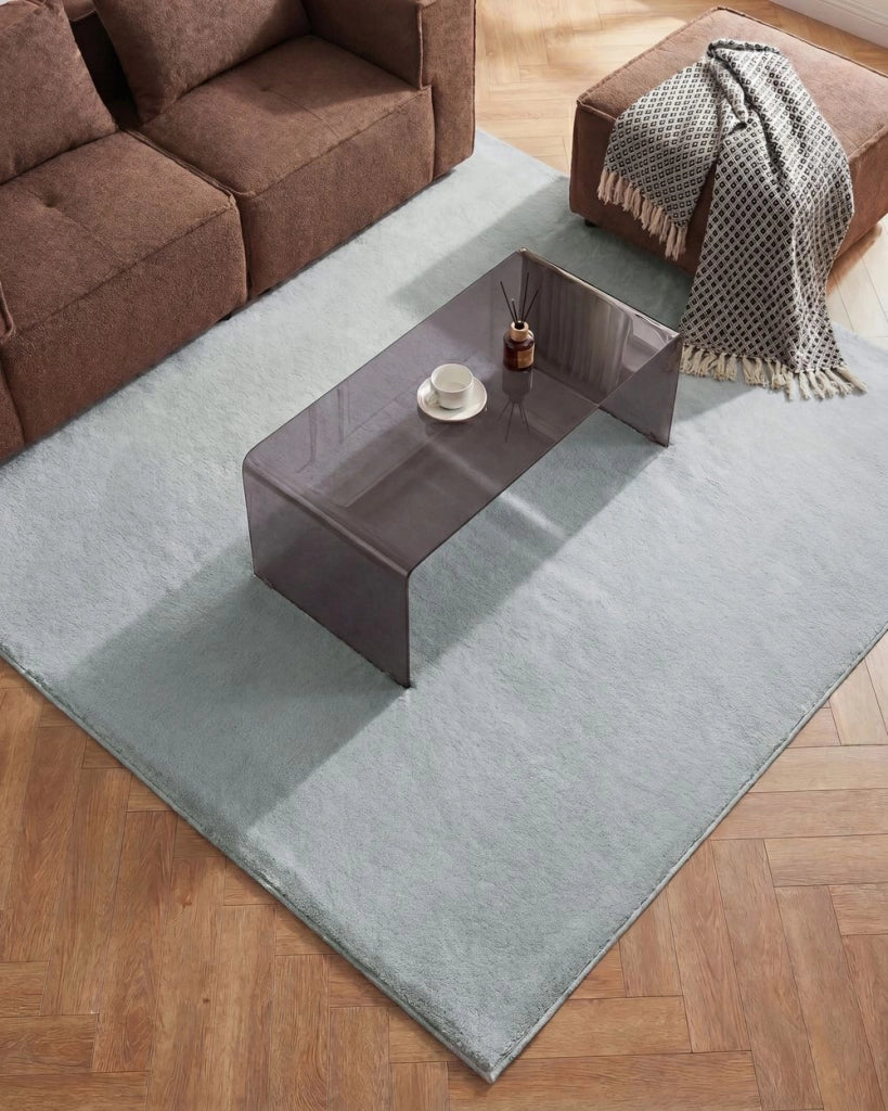 Tappeto Beige Chiaro in Finta Pelliccia 160 x 160 cm a Pelo Lungo per Soggiorno con Retro in Poliestere Stile Moderno