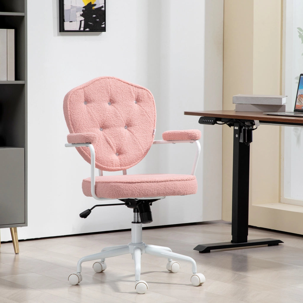 Sedia da ufficio ergonomica con funzione dondolo, altezza regolabile, ruote girevoli in poliestere rosa