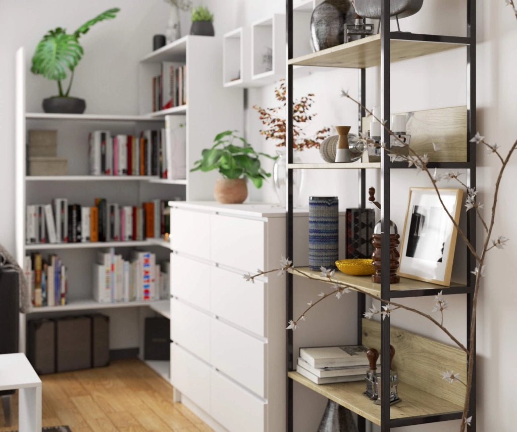Scaffale stilo loft con ripiani in legno 70 cm Nera 70 cm inserto frontale Quercia Artisan 70x32x192 cm