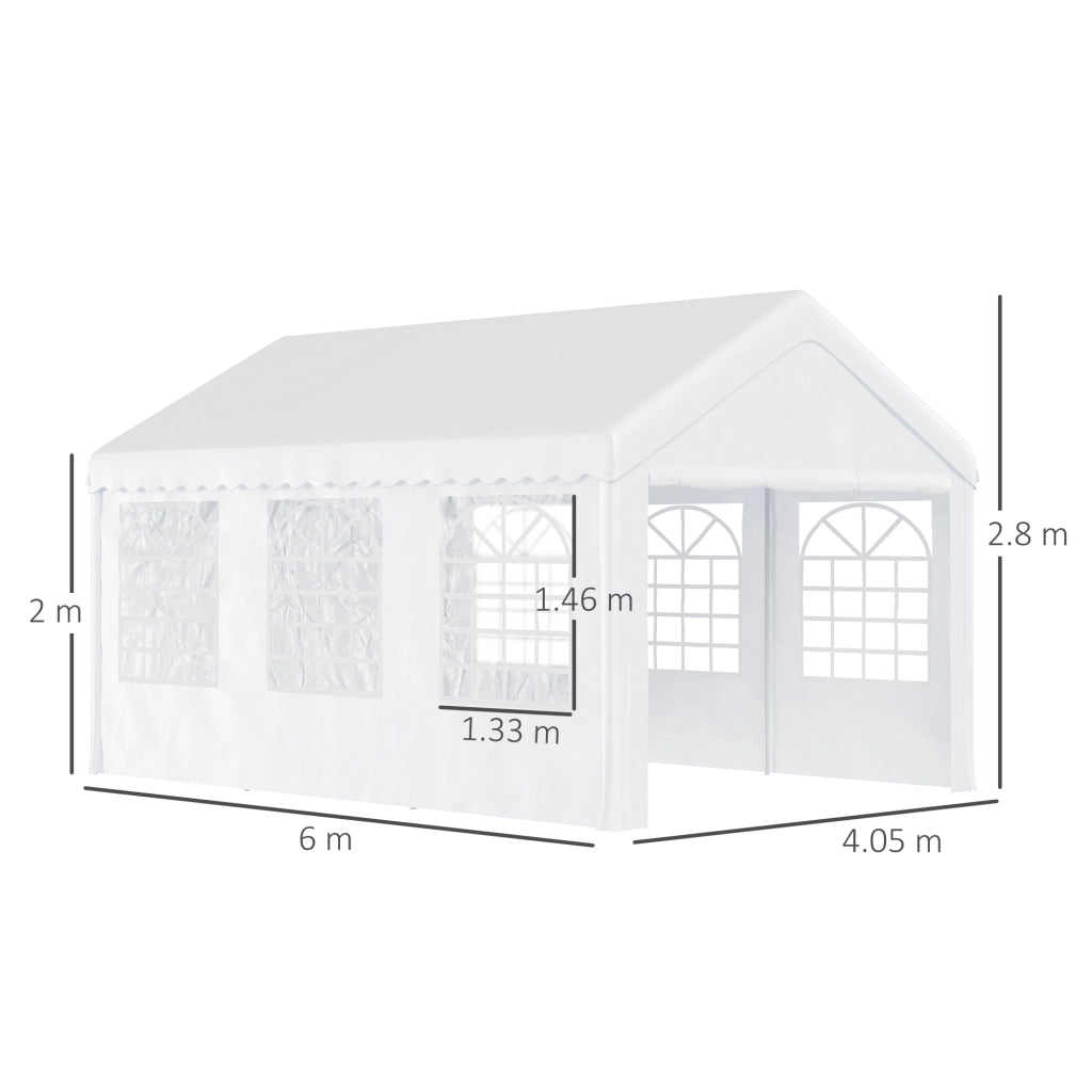 EasyComfort Tendone per Feste 6x4m con Pareti Rimovibili, Porte e 6 Finestre, Bianco