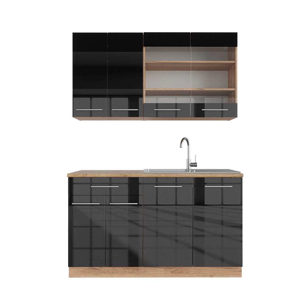Cucina completa Fame-Line Antracite lucido/Rovere dorato 140 cm, PL Rovere Vicco