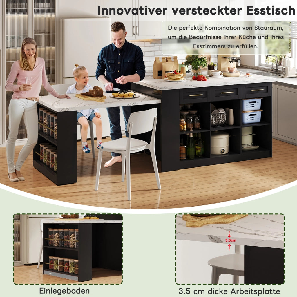 CUCINA ISOLA 150x90x90 cm MDF Nero/Bianco con tavolo estraibile