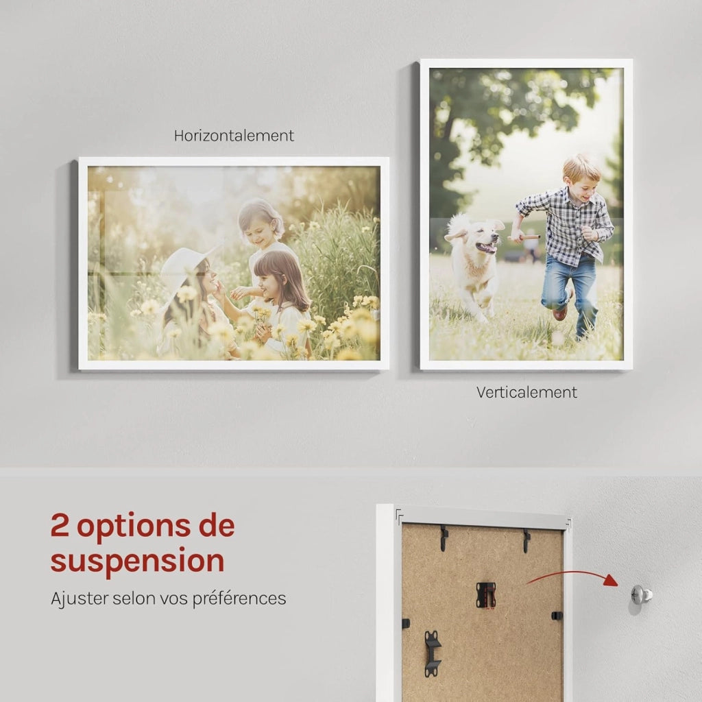 Set di 10 Cornici 40x60 cm con Passepartout, Portafoto in Orizzontale o Verticale, da Parete o Tavolo, in Legno MDF, Bianco
