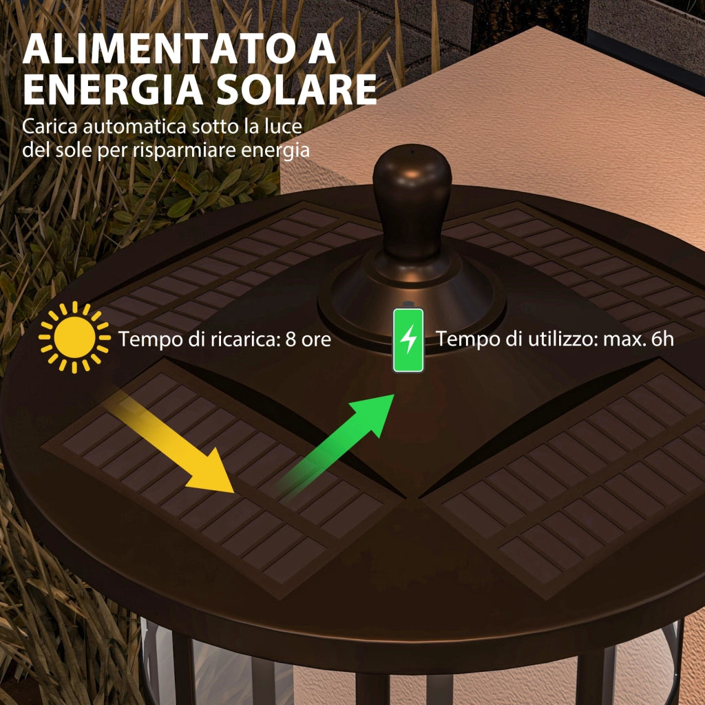 Lampione Solare 17x17x127 cm con 6h Autonomia e Ancoraggio a Terra IP44 in Policarbonato e ABS Nero