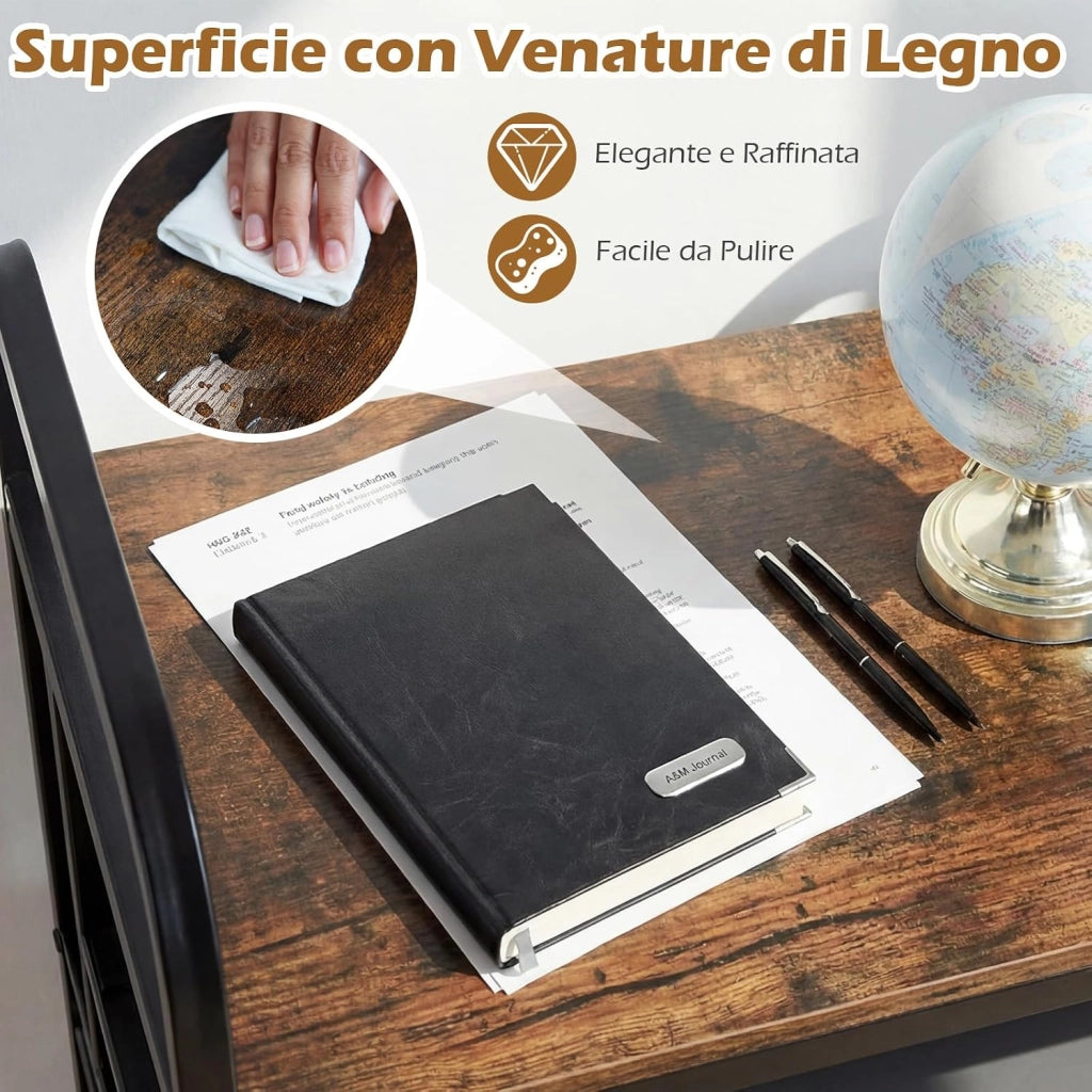 Supporto Porta Stampante con Ruote, Carrello Portaoggetti a 3 Ripiani in Legno, Scaffale Multiuso con 10 Ganci, per Cucina Ufficio, 60,5 x 40 x 110 cm (Marrone)