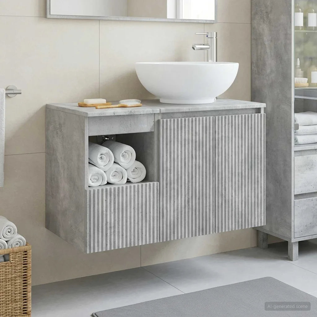 Set di mobili per il bagno 2 pz Grigio Cemento 3404087