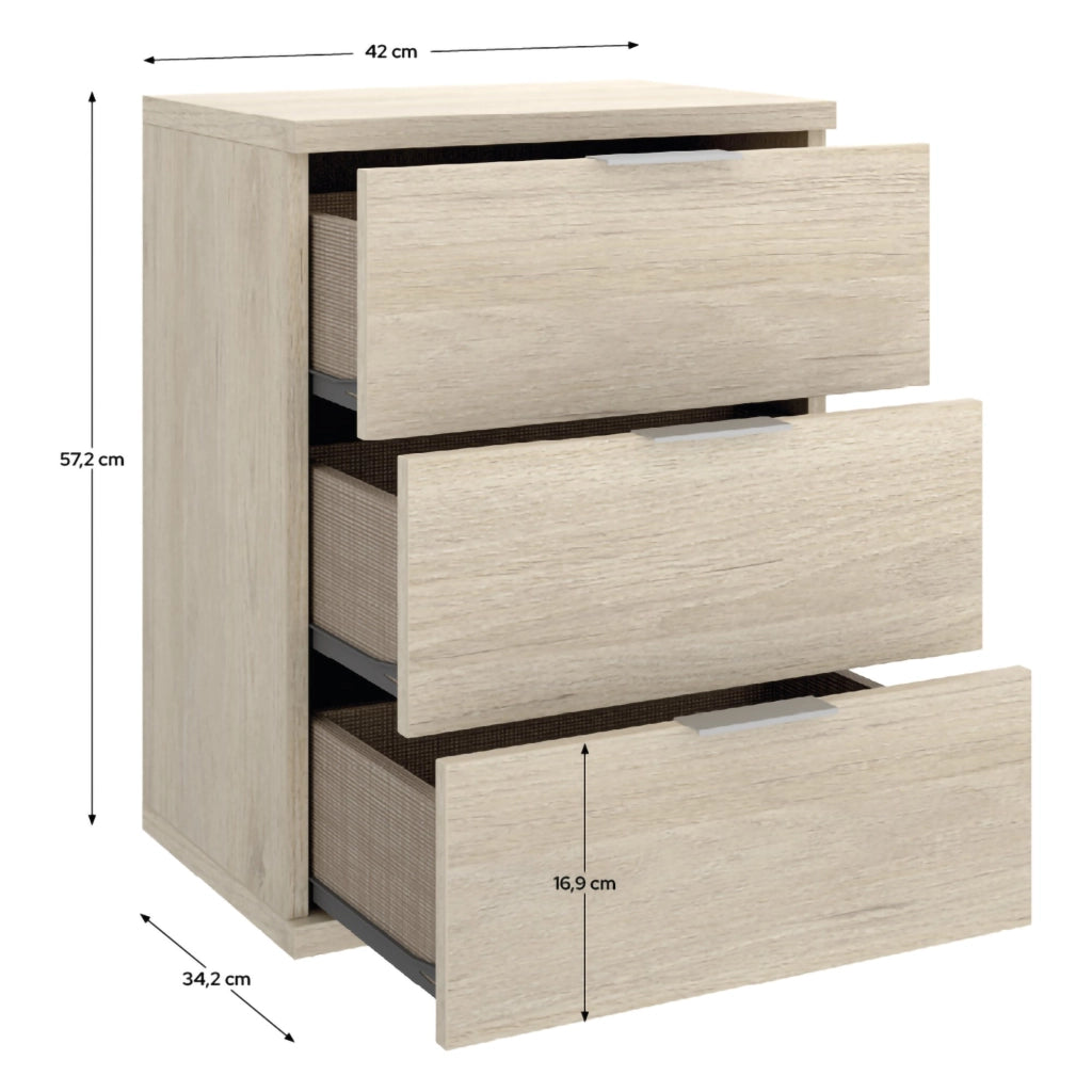 Sturgis, Comodino 3 Cassetti, 34x42x57h cm Marrone Rovere