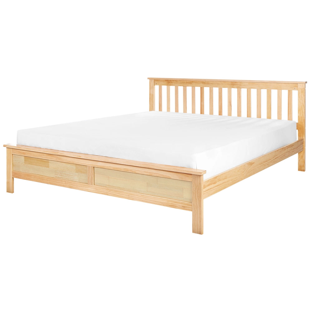 Letto matrimoniale moderno in legno massiccio con doghe in marrone chiaro 180 x 200 cm stile scandinavo