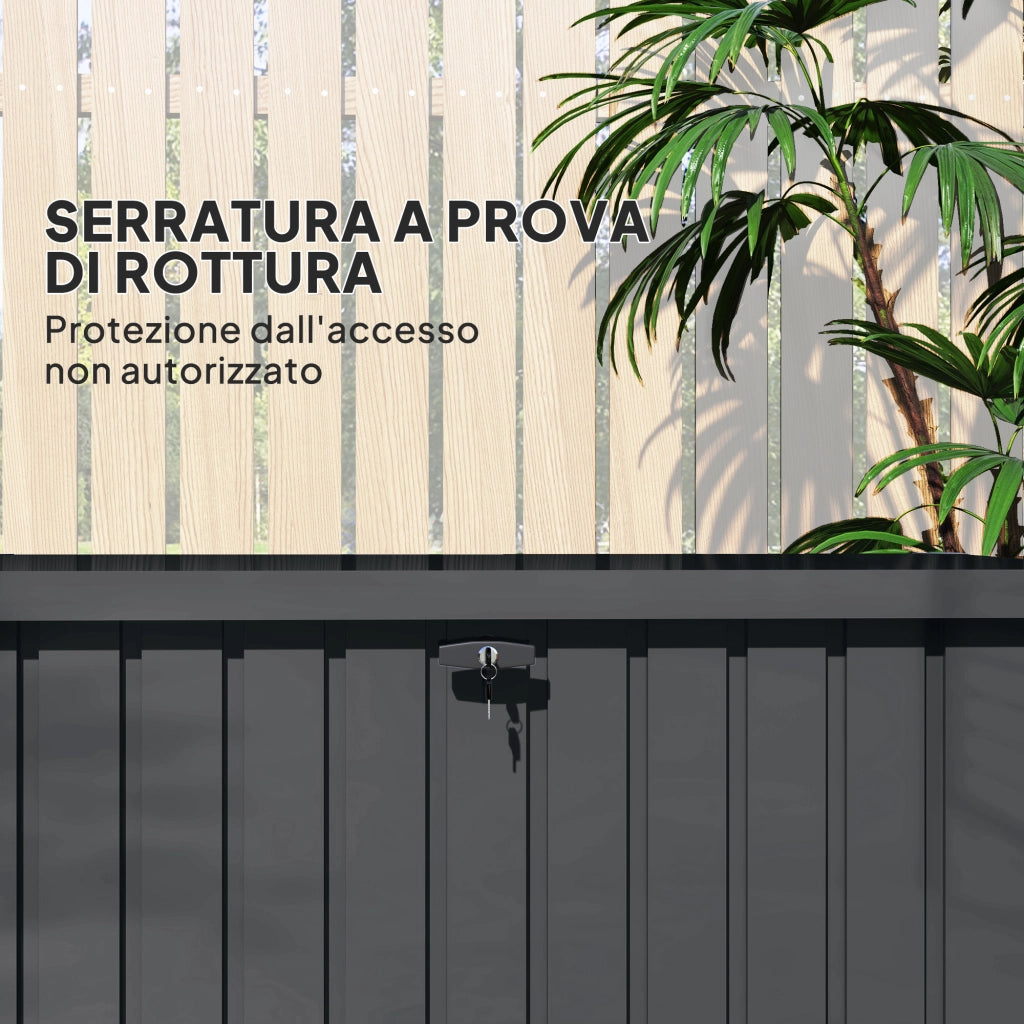 Baule da Giardino 400L ¨C Xylo ¨C Acciaio Zincato con Serratura Grigio Scuro 124x66x72 cm