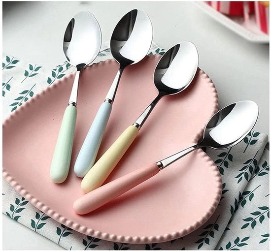 Set di 4 cucchiai in acciaio inossidabile - con impugnature in ceramica - ideale per dessert, gelato, salse e altro ancora