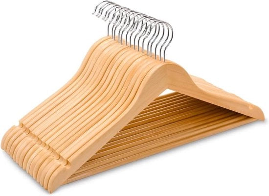 Set da 10 pezzi di 44,5 cm di naturali appigli per abito in legno con maniglia e dado, appoggio robusto per T-shirt, camicia, giacca, abito e vestito da sposa