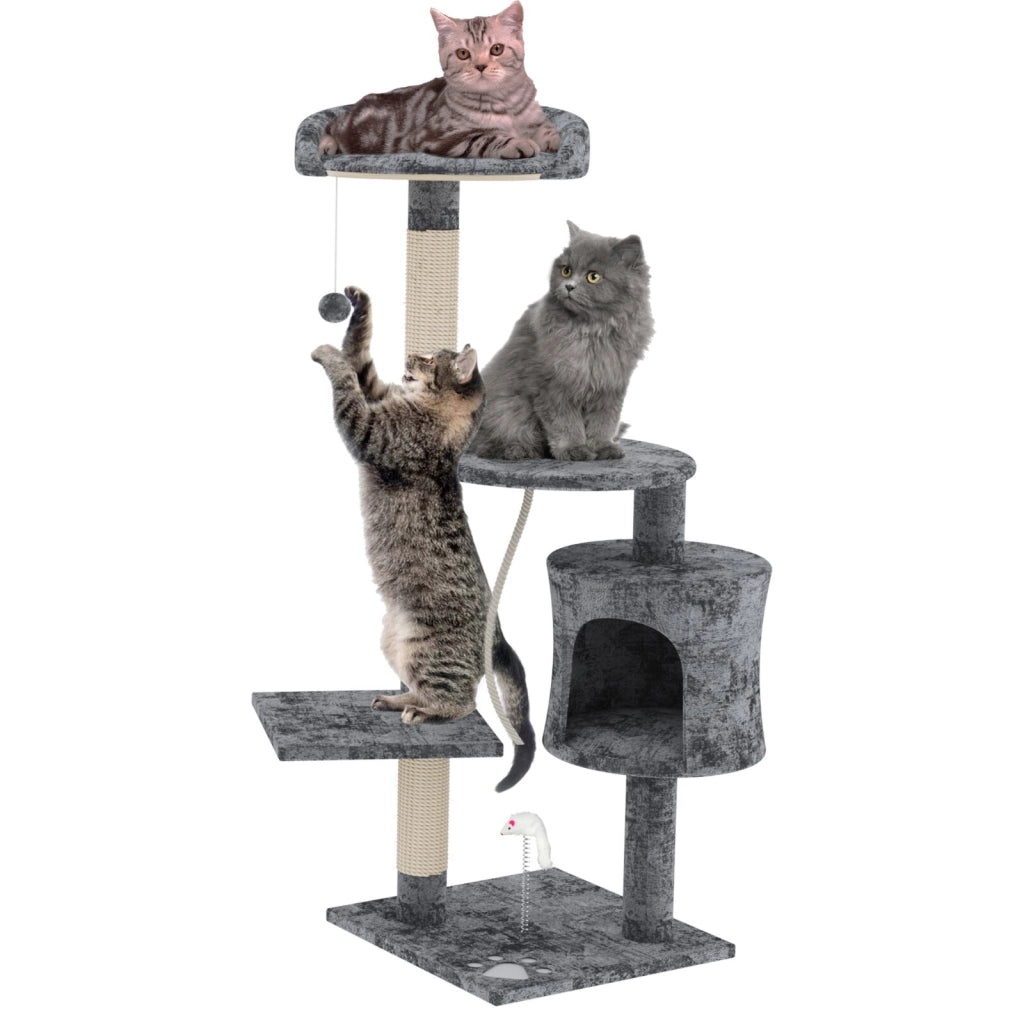 Tiragraffi Albero Palo Gioco Per Gatti Con Corda In Sisal Naturale Tira Graffi Angolare Multifunzione Giocattolo Stimolante Cuccia Per Gatto Adulto Cucciolo Domestico 112 Cm Grigio