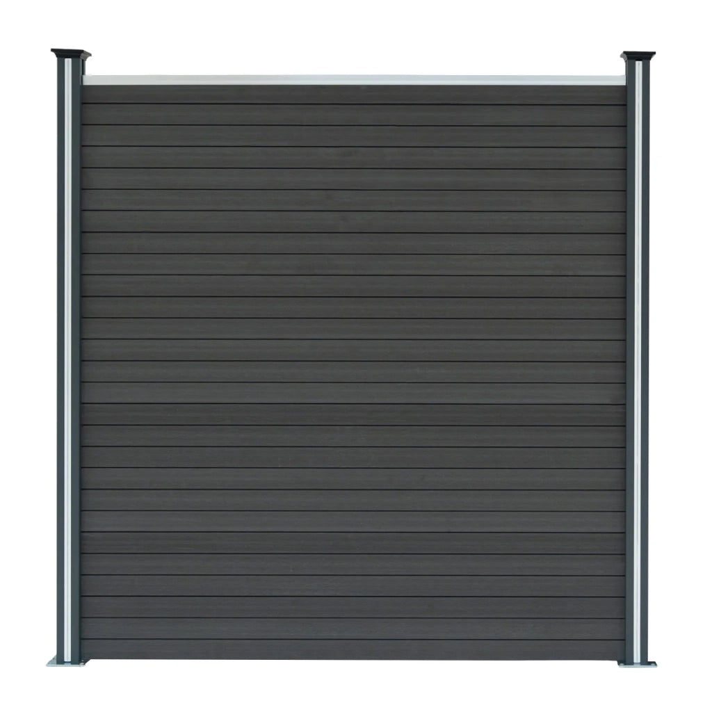 Pannelli Recinzione x2 + 3 Pali Alluminio LED Grigio Doghe PVC 185cm