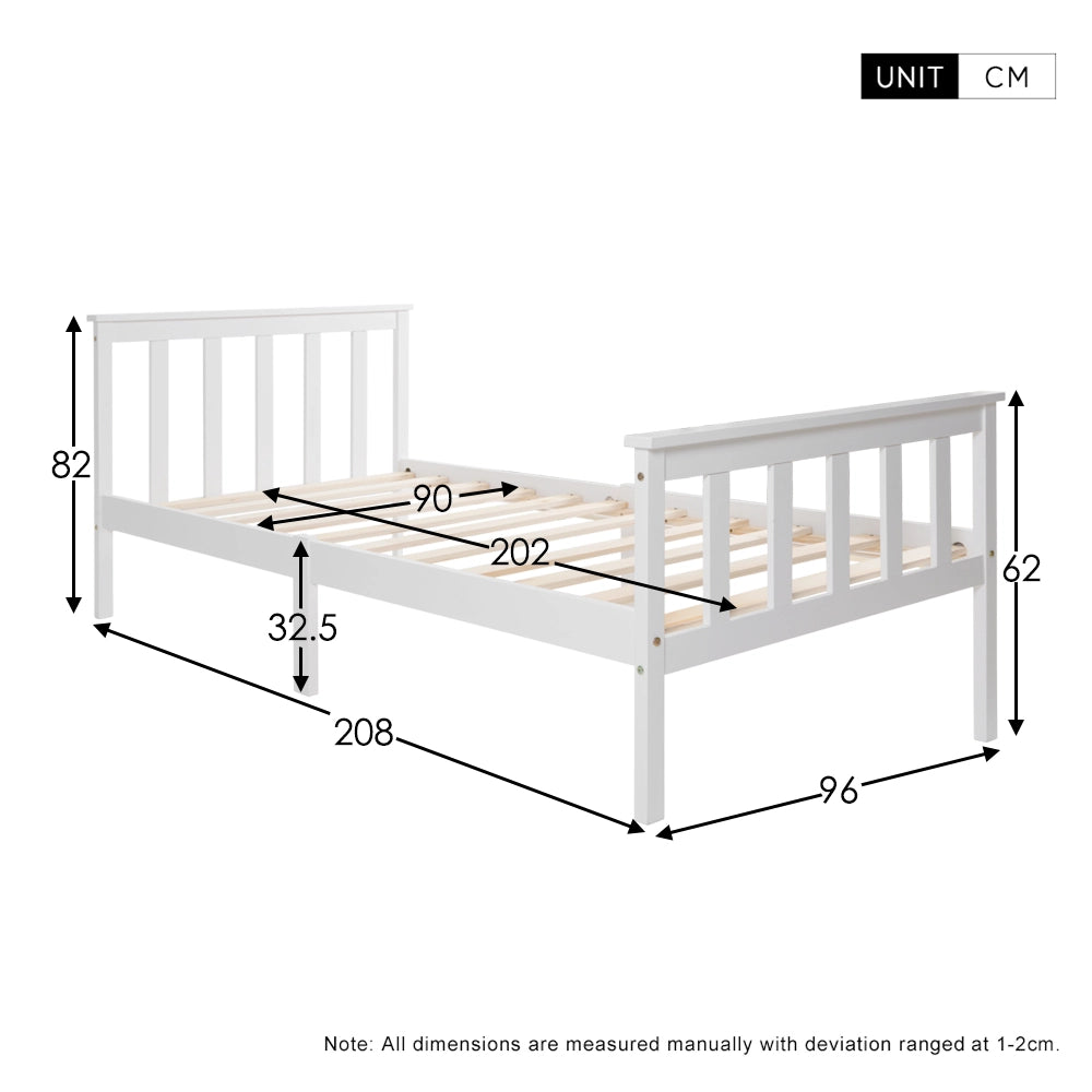 Letto singolo bianco con funzione di contenimento in legno massello di pino 90x200 cm