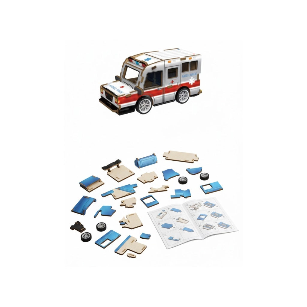 PUZZLE 3D AMBULANZA LEGNO 19PZ GIOCO COSTRUZIONI BAMBINI MEZZO SOCCORSO 32385