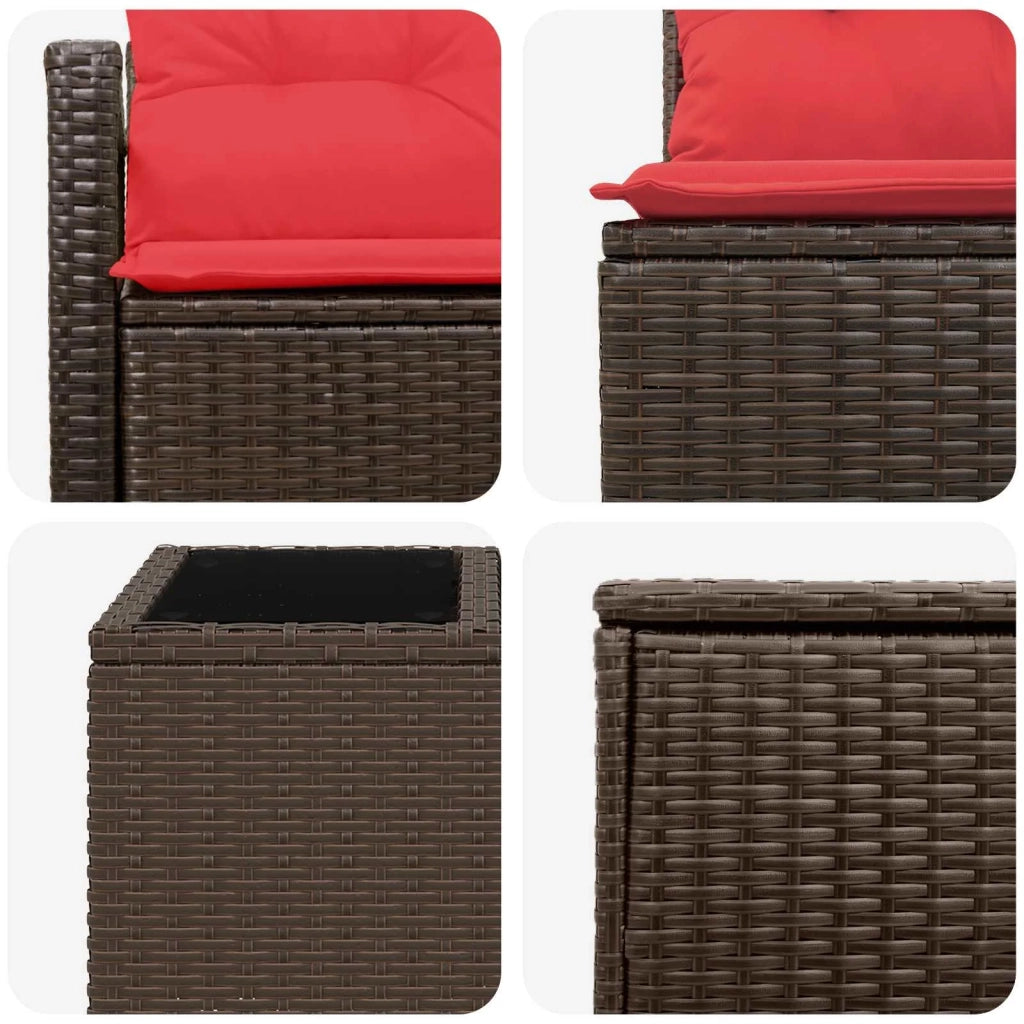Set di divani 8 pz Marrone e Rosso Rattan sintetico e Acciaio 3448165