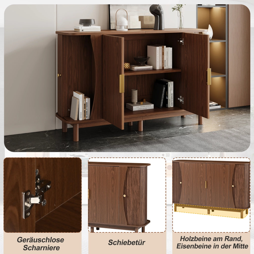 Credenza e madia con 2 ante scorrevoli, 3 vani e ripiano regolabile, per soggiorno, in MDF, noce, 140 × 40 × 88 cm