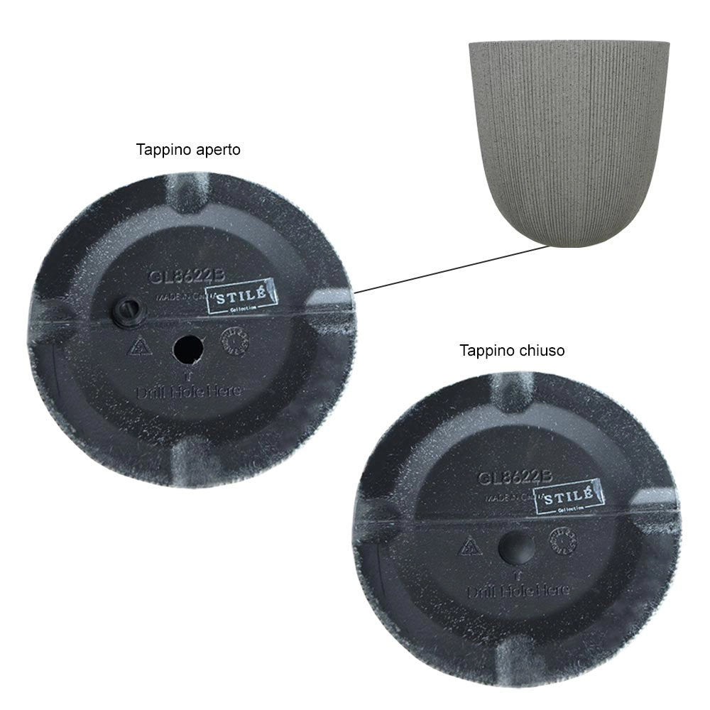 Vaso in plastica HDPE poliresina alta densità per piante Cilindro Grigio h 37,5