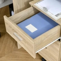 Mobile per Ufficio Mobile per Archiviazione 2 Cassetti 5 Ruote in Pannello di Particelle, 39,5 x 39 x 58,5 cm Rovere