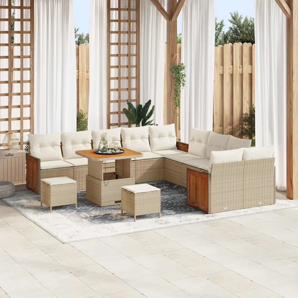 Set Divano da Giardino 17 pcs Beige e Crema polyrattan