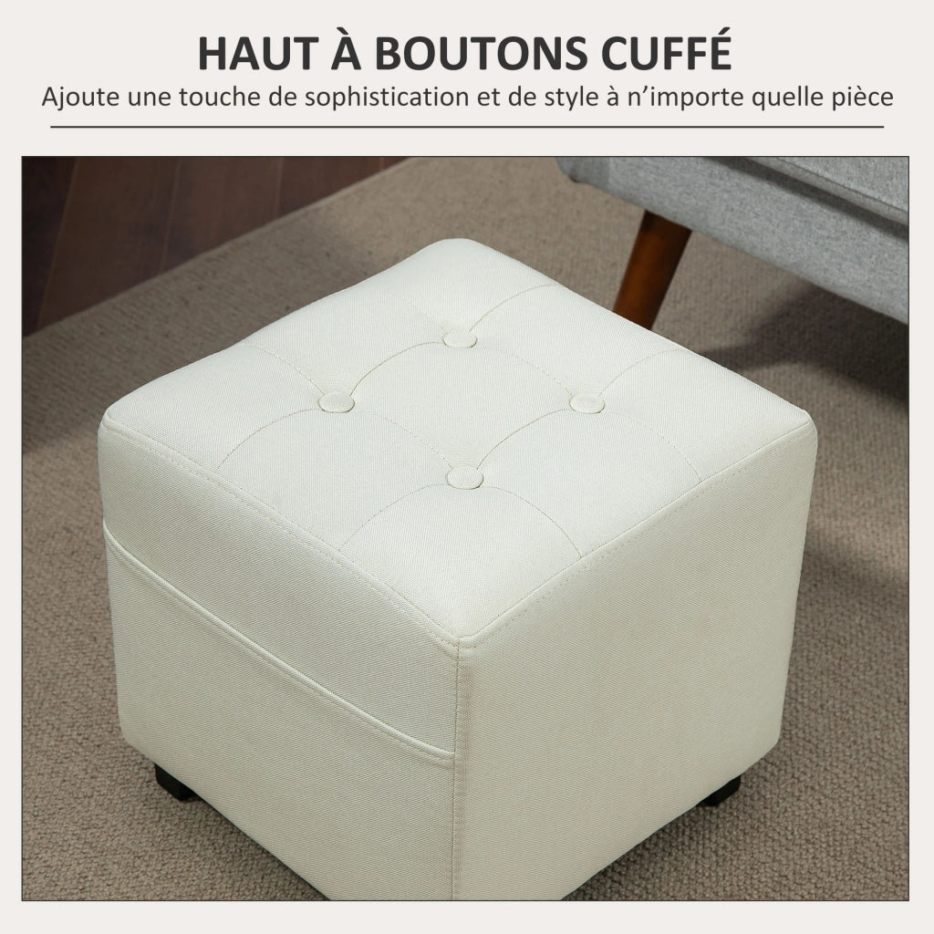 Pouf imbottito con tasca laterale ¨C zephmum ¨C Tessuto effetto lino, crema, 35x35x35 cm