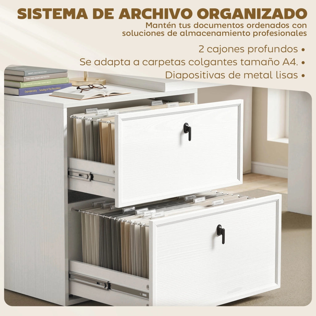Scrivania Angolare Moderna con 2 Cassetti ¨C Zephmum ¨C Bianco 90x50x75 cm