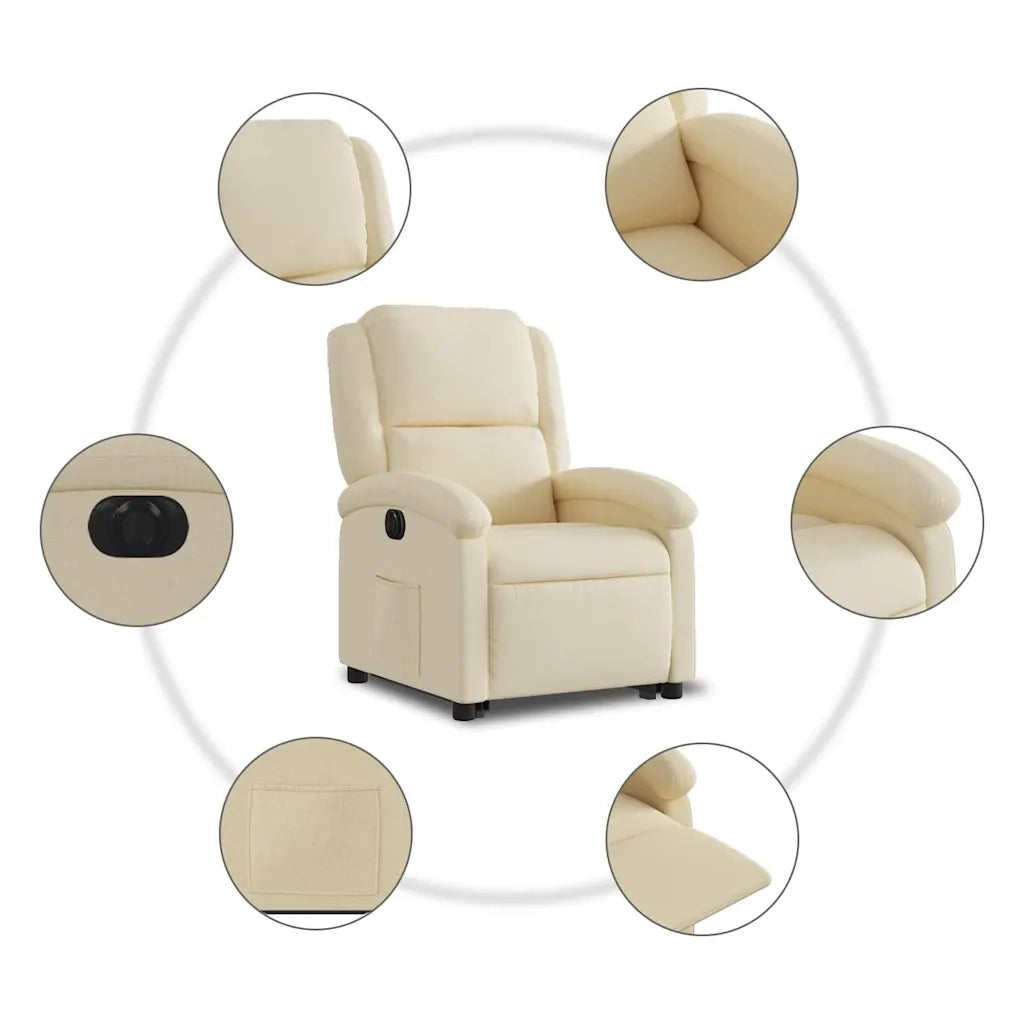 Poltrona Alzapersona Reclinabile Elettrica Crema in Tessuto 3204197