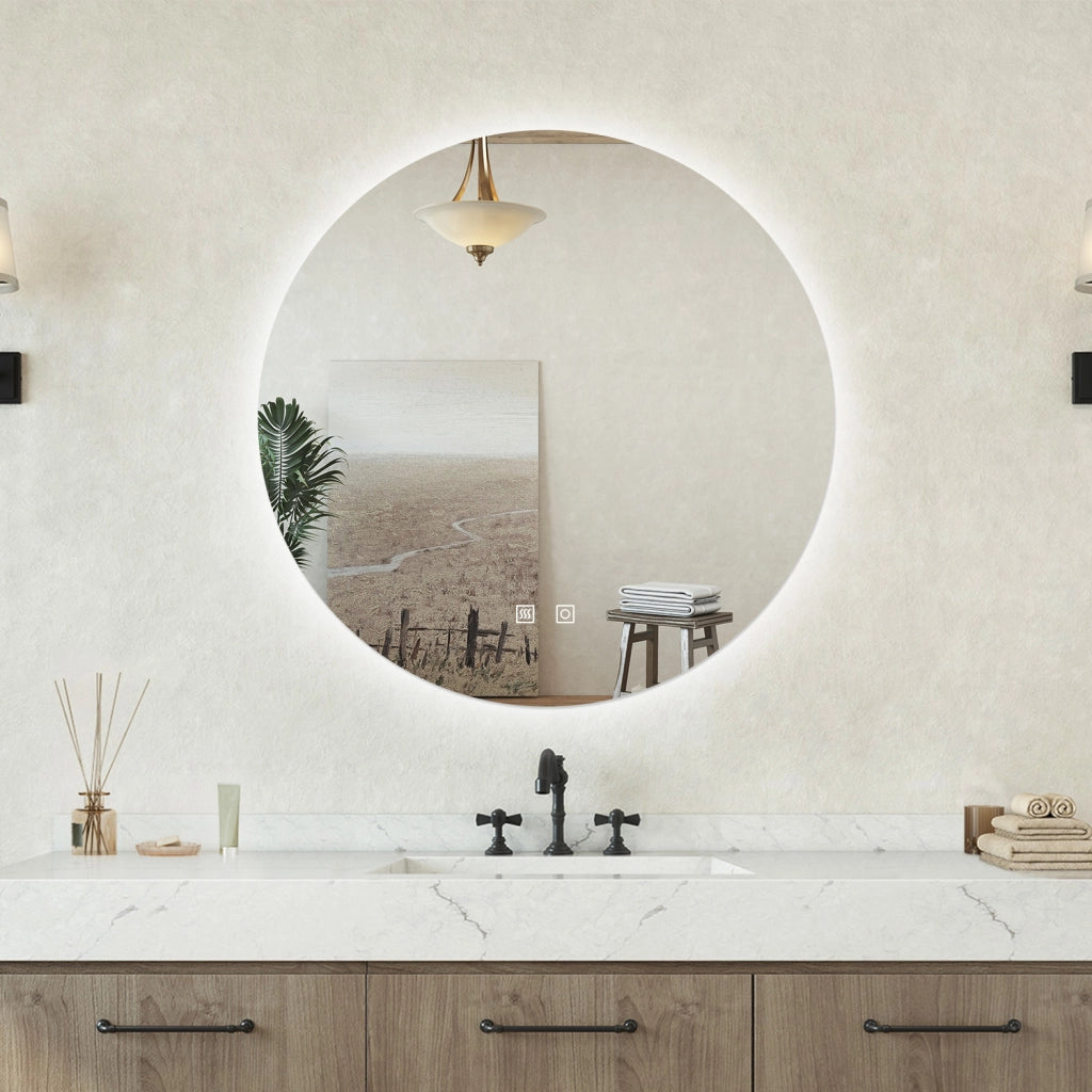 Specchio bagno Tondo 50cm Retroilluminato Con Led, Antiappannamento + 3 Luci