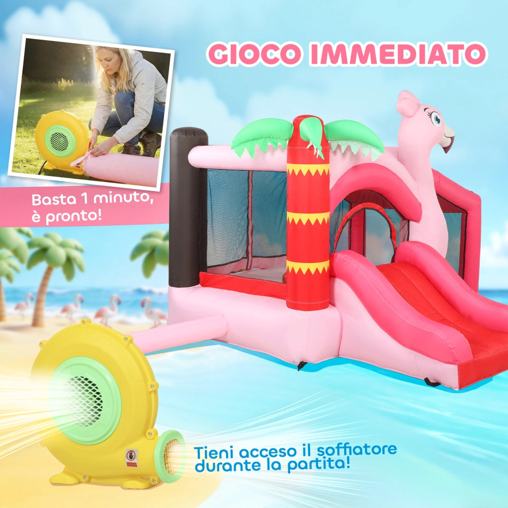 Castello Gonfiabile con Scivolo e Trampolino ¨C Xylo ¨C Rosa 255x230x196 cm