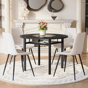 Set tavolo rotondo 100 cm con inserto in vetro e ripiano in vetro; MDF nero e bianco