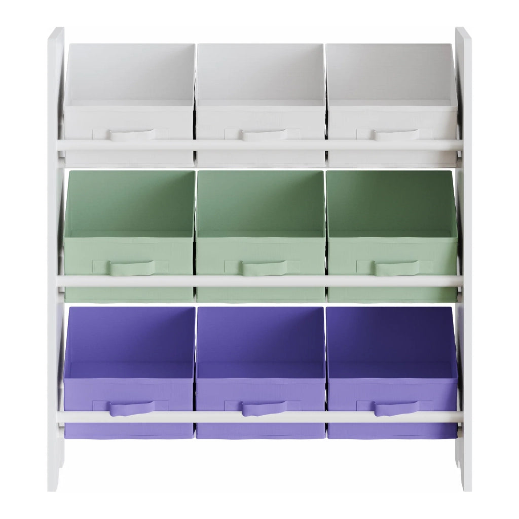 Scaffale dal design senza tempo per soggiorno camera da letto mobiletto portaoggetti per bambini con 9 contenitori pieghevoli bianco 03_0011178