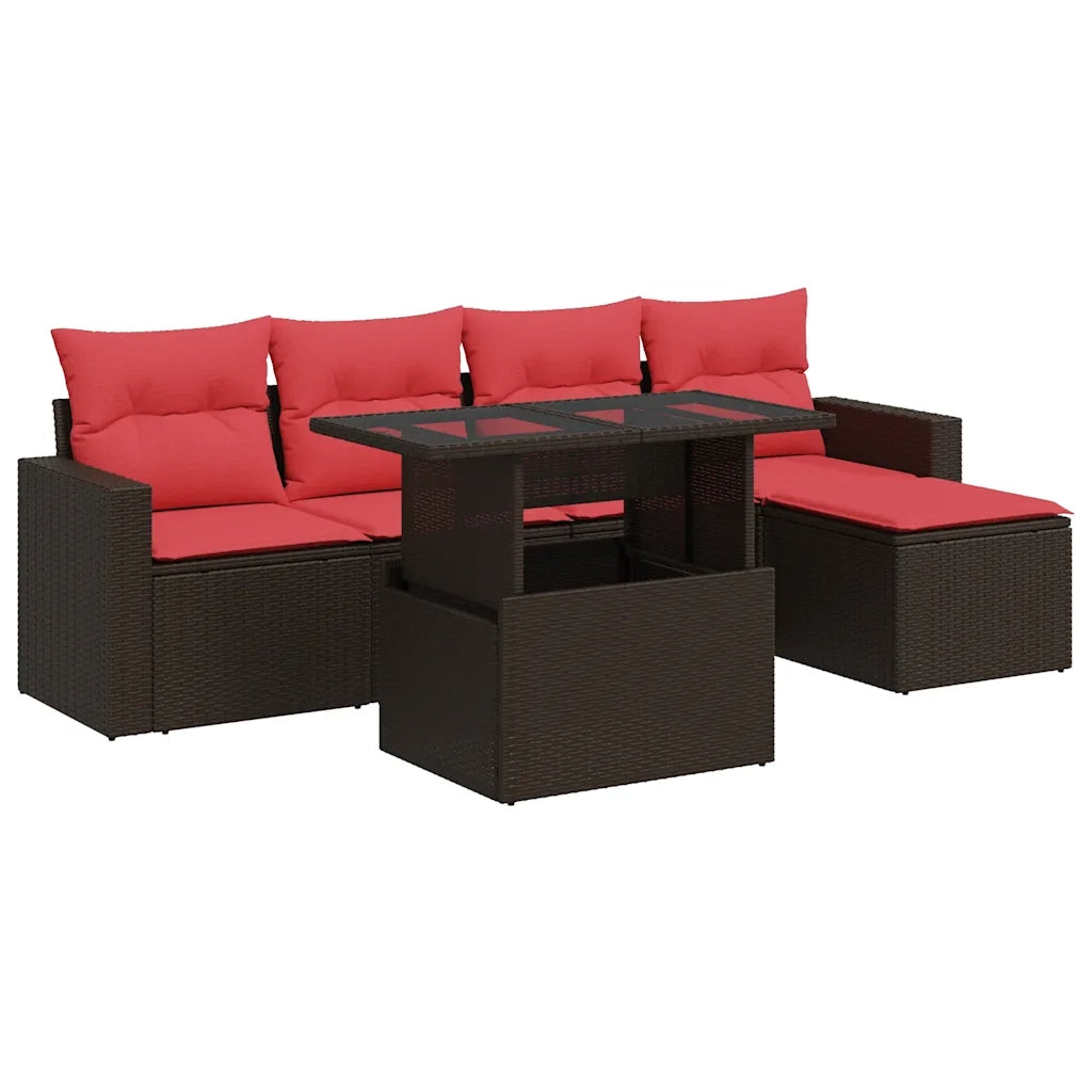 Set Divano Giardino 6 pz con Cuscini Marrone Polyrattan Acacia