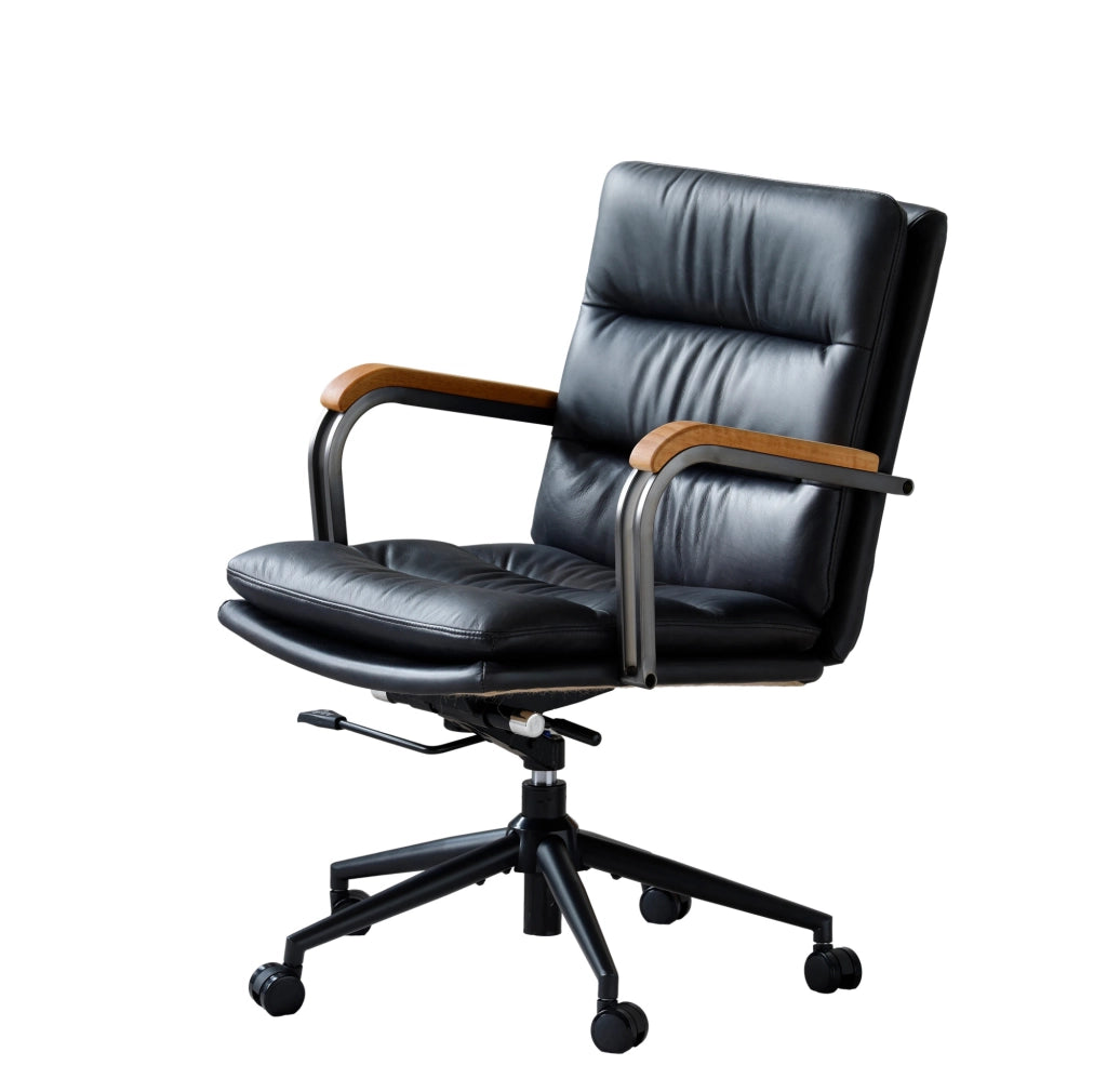 Sedia da ufficio girevole ergonomica regolabile in altezza; pelle e metallo; nera