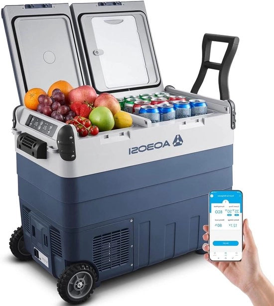 Scatola di compressione e raffreddamento 50 litri a doppia zona -20 °C a 20 °C per auto, camion, barche, camper e pesca
