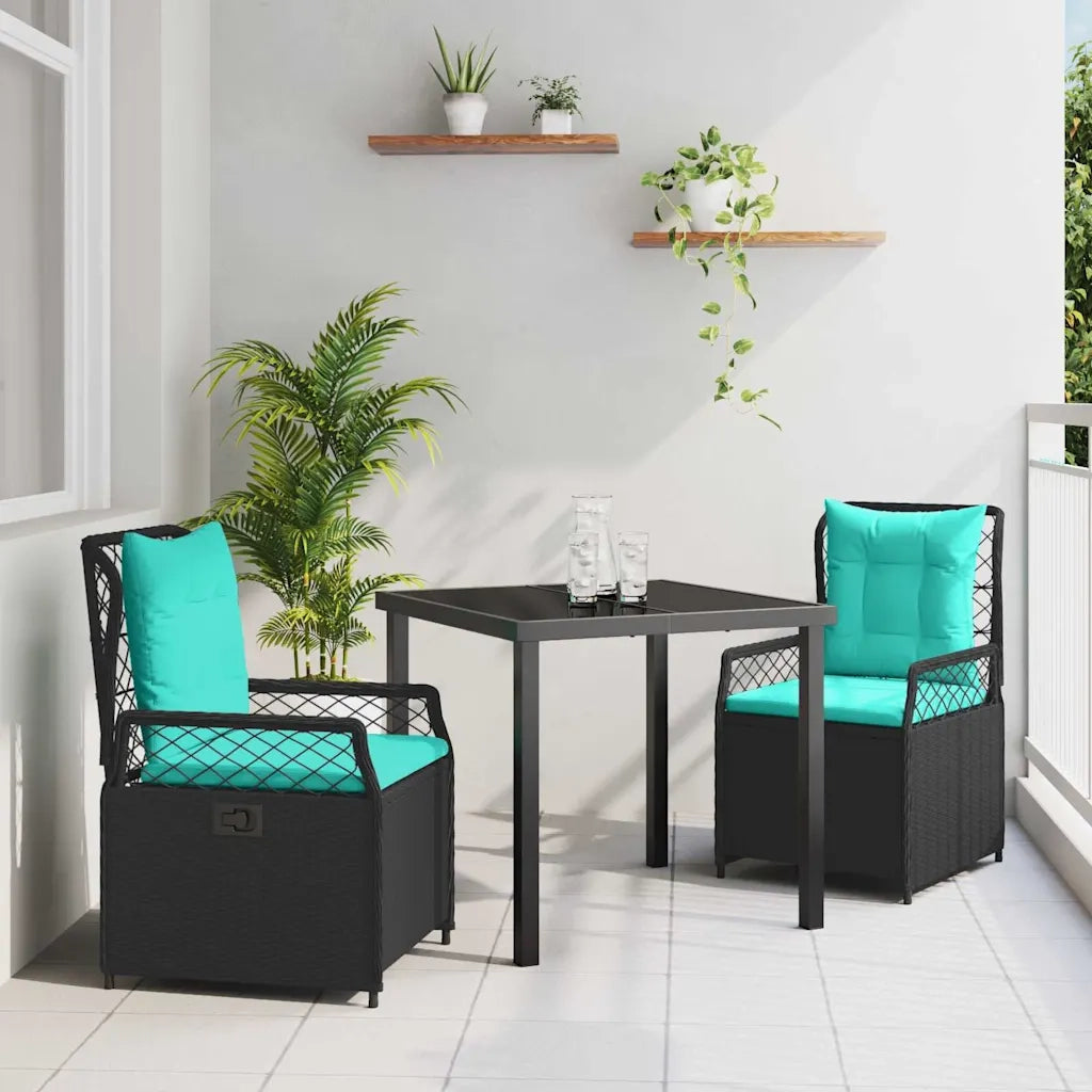 Set da Pranzo per Giardino 3 pcs Nero polyrattan 3381058