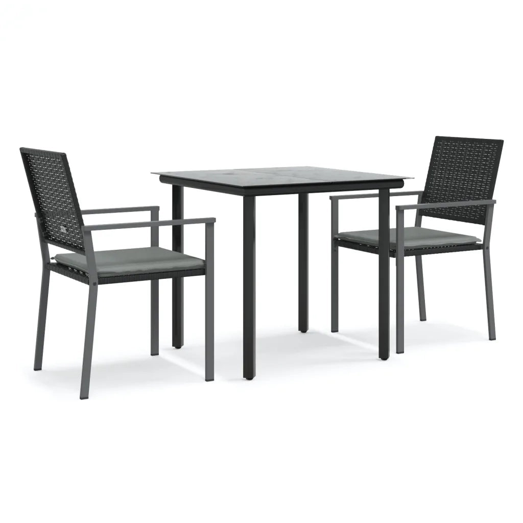Set Pranzo da Giardino 3pz | Set Salotto da Giardino con Cuscini in Polyrattan e Acciaio