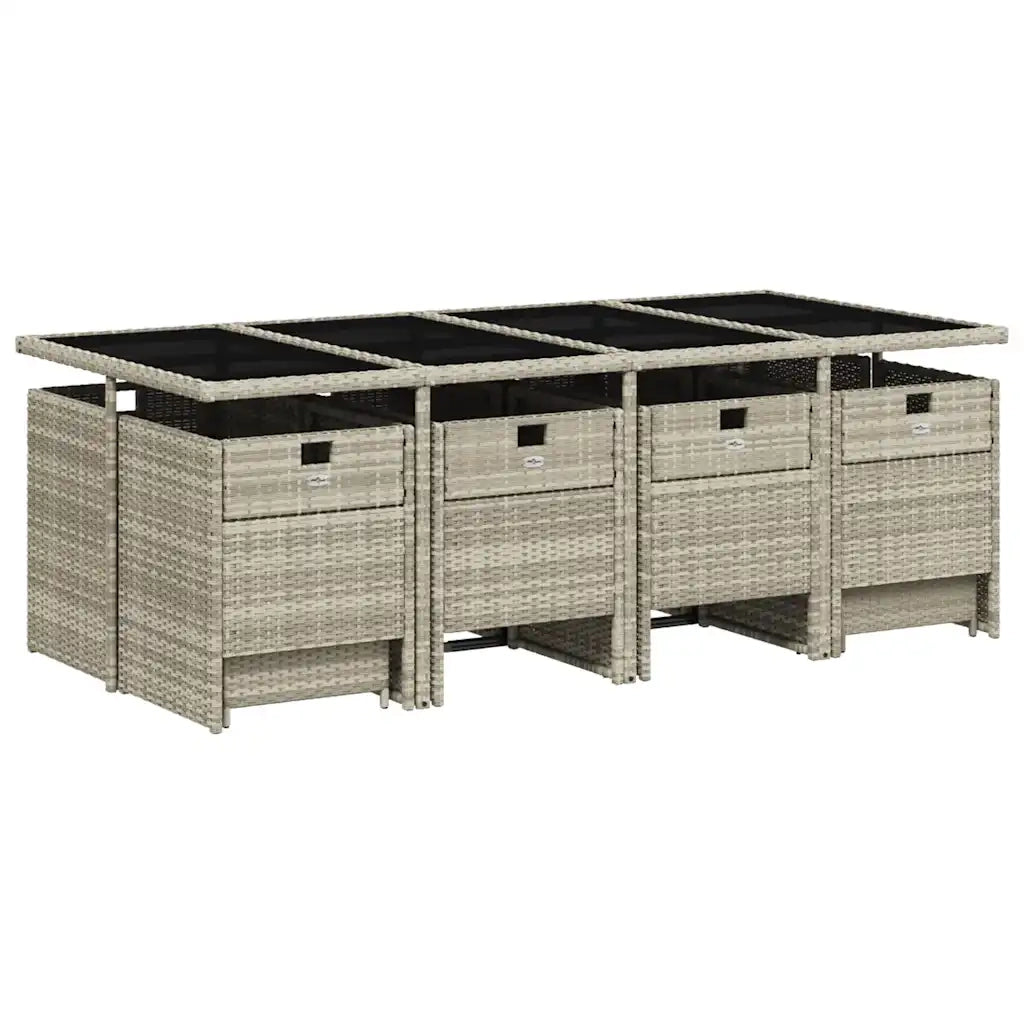 Set da Pranzo da Giardino 13pz con Cuscini Grigio in Polyrattan 3210623