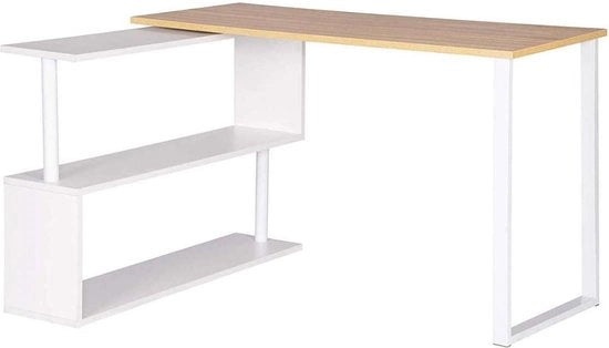 Bureau di Progetto con Spazio di Stoccaggio - Credenza angolare, Scrivania, Credenza - Legno Elegante / Bianco 120x50x74 cm