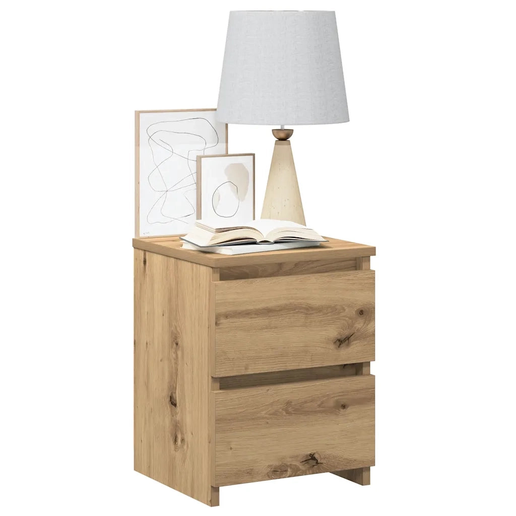 Set di 2 Comodini | Armadio da Notte | Mobiletto da notte Rovere Artigianale 30x30x40cm in Legno Multistrato