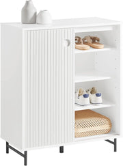 Mobile Ingresso Credenza Soggiorno Salvaspazio con Anta Scorrevole, Mobile da Cucina, Mobiletto Moderno in Legno con Gambe in Bambù, Design Elegante e Stabile, Bianco, 70x37x87cm, FSB62-W