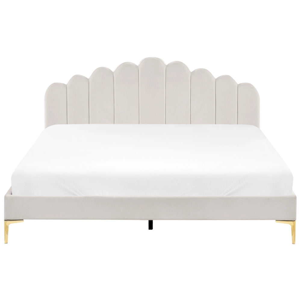 Letto matrimoniale 180 x 200 cm velluto Gambe in metallo bianco sporco con testiera e base a doghe