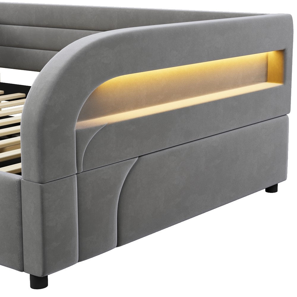 Letto imbottito contenitore ¨C Minimal ¨C Grigio 140x200 cm con LED idraulico