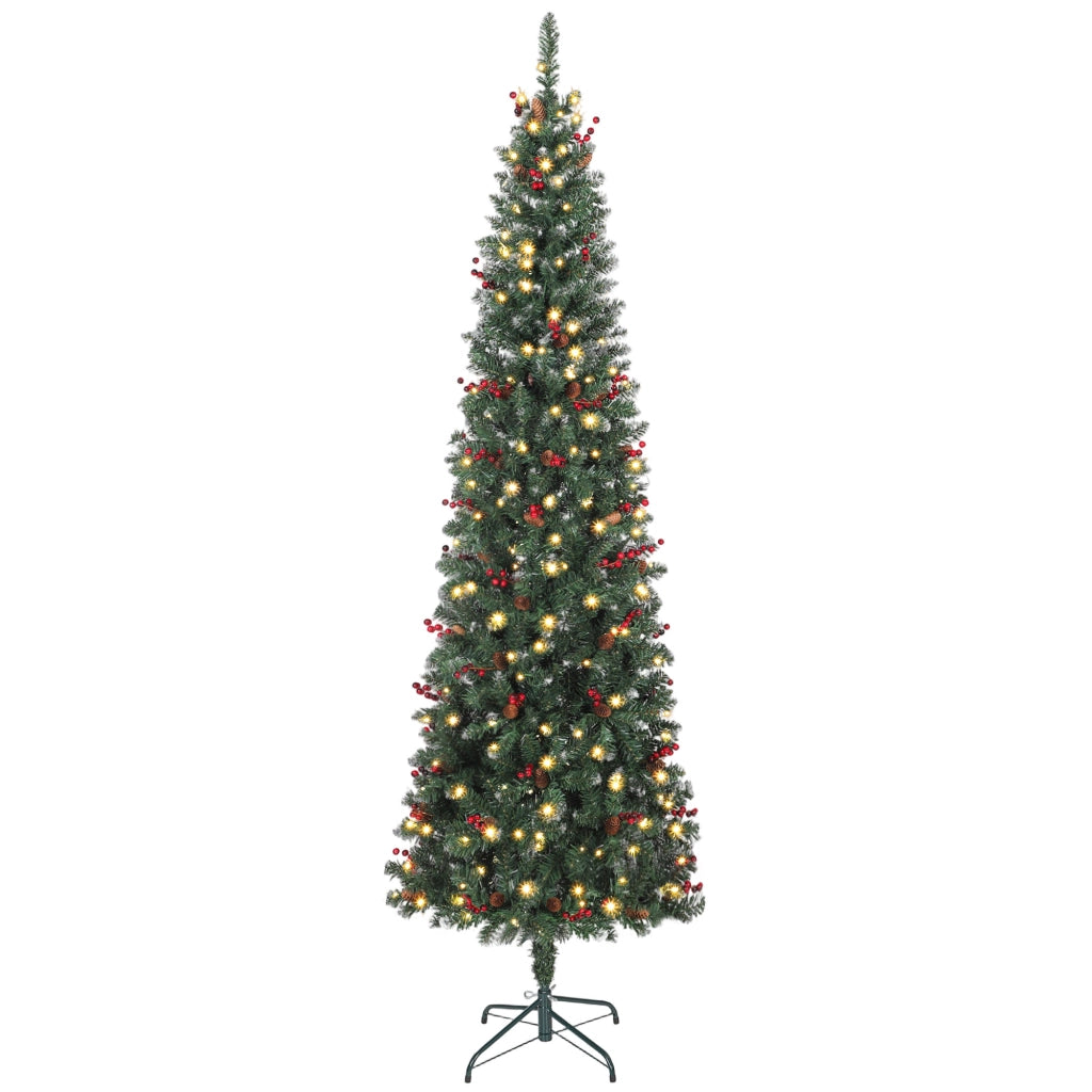 Albero di Natale Artificiale 230 cm con Luci LED 761 Rami Pigne Bacche e Base ¨C Xylo ¨C Verde