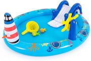Piscina Gonfiabile Bambini, Parco Giochi Acquatico a Tema Marino con Scivolo, Irrigatore, Timone, 2 Pesci Giocattolo, Retino e 2 Toppe di Riparazione per Bambini 2-6 Anni, 188 X 153 X 63 CM