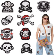 Pannelli per abbigliamento - 9 pezzi - Ricamati - Adesivi per asciugamani - Sostenibili - Disegno teschio - Multicolore - Pannelli per abbigliamento