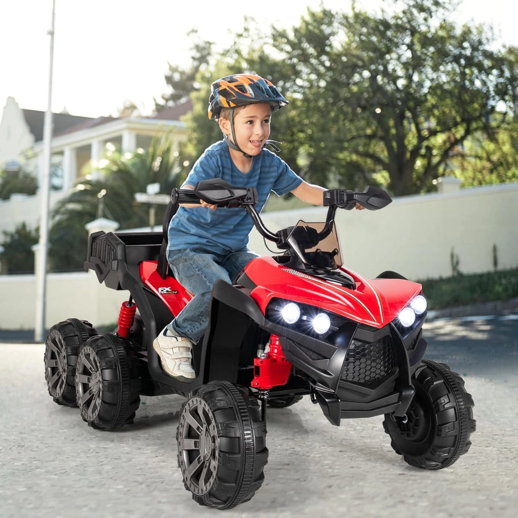 12V Quad Elettrico per Bambini, Macchina Elettrica per Bambini con 6 Ruote 4 Motori Baule Posteriore Luci LED e Musica, Trazione Integrale, 3-6 km/h, 3 Anni+ (Rosso)